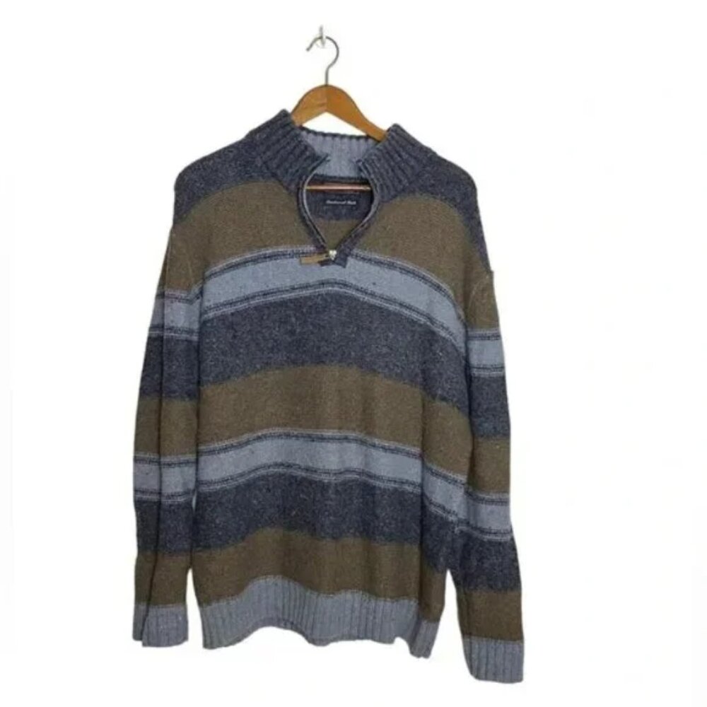 MAINE New England Blue Cream Striped Wool Grandpa Sweater